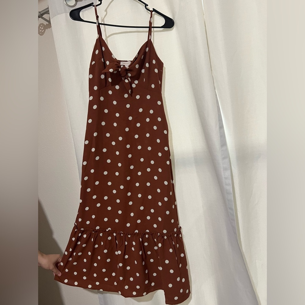 Spotted Tie-Front Brown Polka Dot Midi Dress